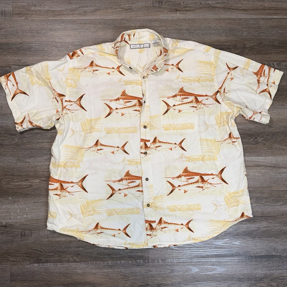 Monte Carlo Outdoor Fish Marlin Shirt Mens 2X-Large Short Sleeve Button-Up